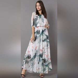 ChicWish Paint In Grace Flowy Watercolor Maxi Dress Size L